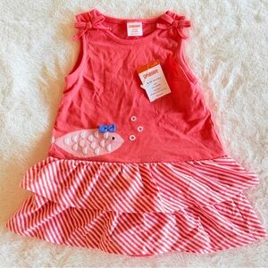 2016 Gymboree Coral Ruffle Tank Dress with Fish Accent - 6/12 months